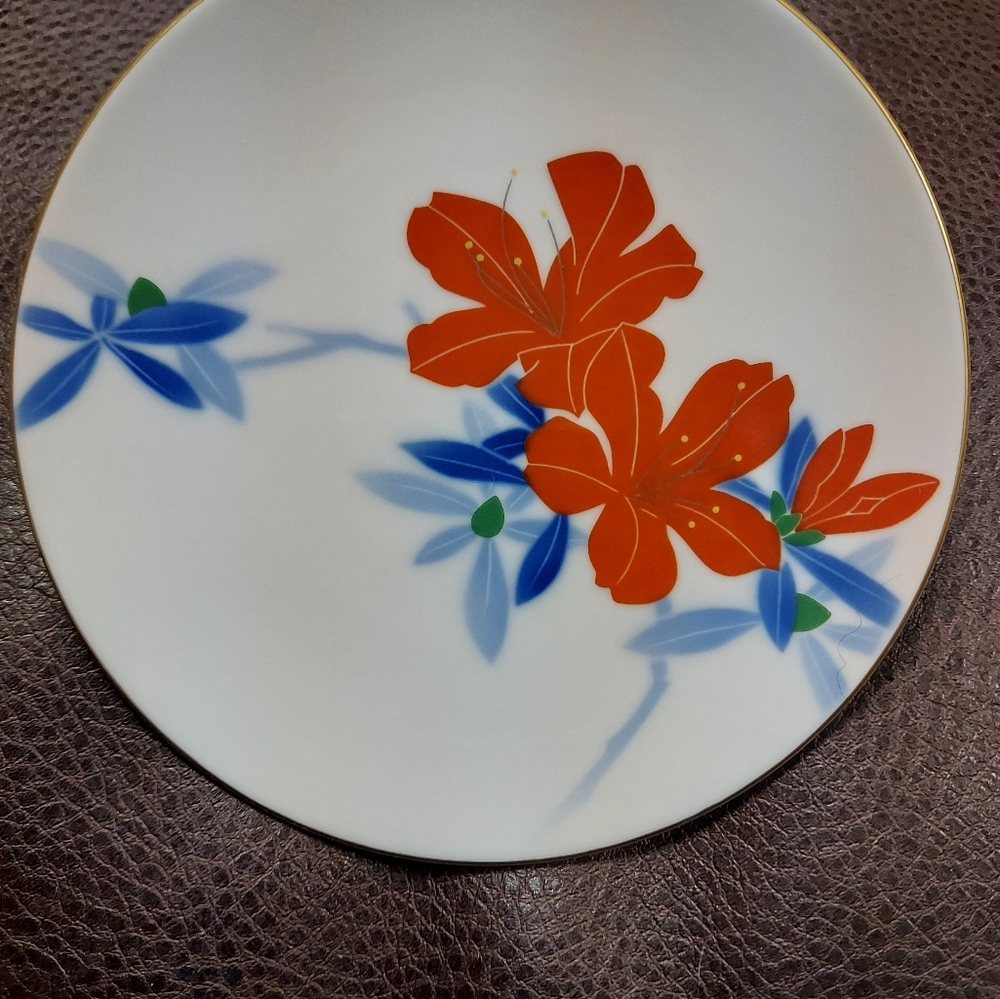 Vintage FUKAGAWA Arita Japanese 6" Porcelain Plate Floral Design Red Blue NWT